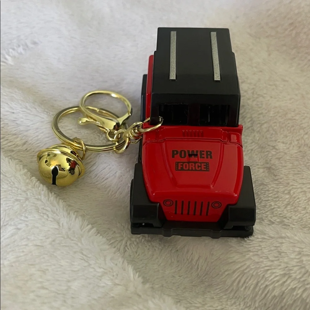 Red and Black Toy Jeep Keychain new with purse clip and bell charm